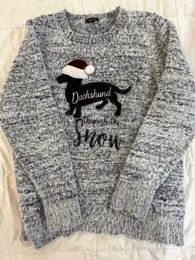 Verve Ami Gray and White Fuzzy Knit Sweater